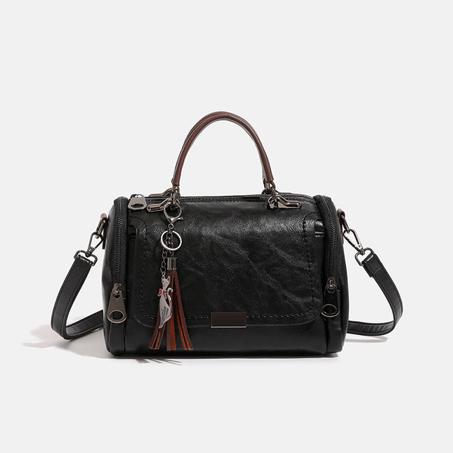 2024 Autumn and Winter New Korean-style Easy-to-fit Retro Shoulder Crossbody Boston Pillow Bag Women's Hand Tassled Bag