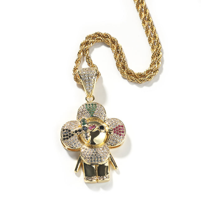 European and American hip-hop new niche design donkey flower pendant copper inlay 5A zircon personality tide brand necklace a generation of hair