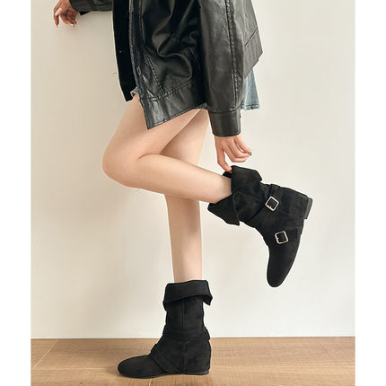 2025 Autumn and Winter New Fashion Versatile Korean Slim Leg Boots Western Boots Suede Leather Short Boots Women's Cowboy Boots
