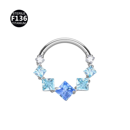 1.2mm thick 8~10mm inner diameter titanium alloy square color stitching zircon nose ring nasal septum puncture jewelry