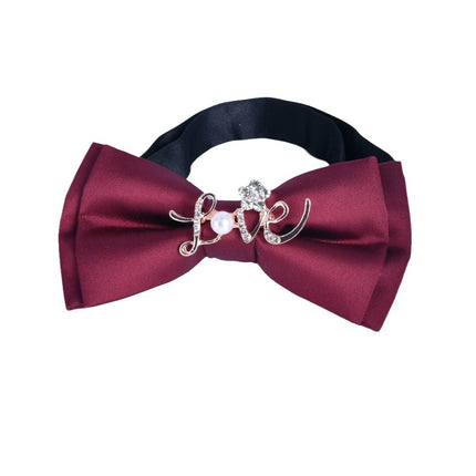 Bow tie men's formal business wine red monochrome plain diamond double flat groom wedding festive new style