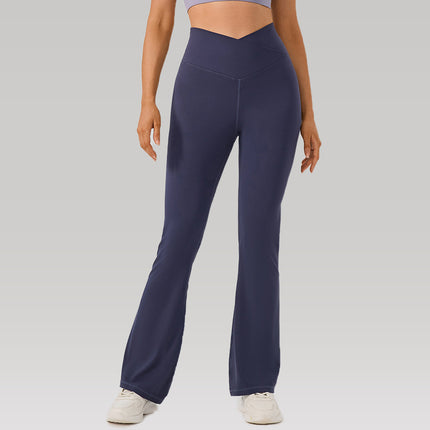 Cross-Border New Yoga Cropped Pants Women's Solid Color High-Waisted Yoga Sports Loose Casual Flared Long Pants