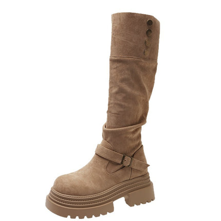 Thick-Soled Boots for Women 2025 New Autumn and Winter Retro Suede Slim Boots No More Than Knee-High Knight Boots