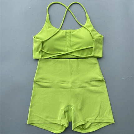 Shorts Set Women's Soft Naked Tight Yoga Shorts Back Hollow Out Back Cross Underwear Yoga Set