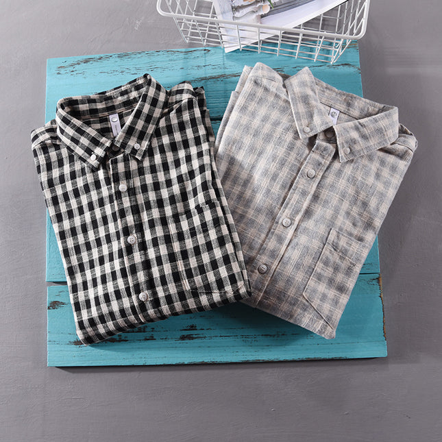 2022 Spring New Sanding Plaid Long-sleeved Shirt Men's Loose Casual All-match Youth Cotton Trendy 8801 Shirt