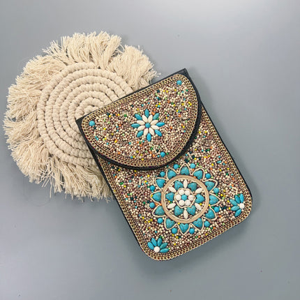 Bohemian Women's Mobile Phone Bag Xinjiang Inner Mongolia Yunnan Travel Souvenir Retro Heavy Industry Rice Bead Shoulder Bag