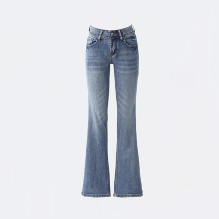 2025 New American Retro Hot Girl Low-Waist Flared Pants Slim Fit Versatile Slightly Stretchy Autumn and Winter Women's Jeans