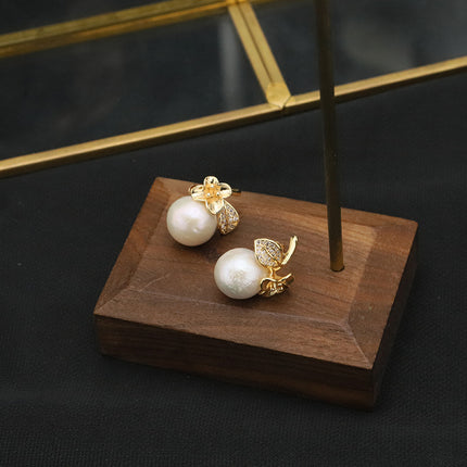 Natural freshwater pearl earrings micro inlaid white zircon flower white pearl earrings light luxury handmade earrings wholesale women