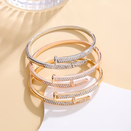 Personalized Fashionable Nail Bracelet for Women, High-End, Versatile Zinc Alloy Light Luxury Full Diamond Bracelet, Simple Buckle Bracelet