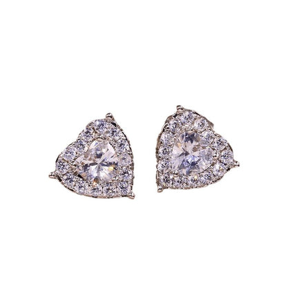 Xiyin TEMU European and American new fashion exquisite love Super Flash Diamond-embedded heart-shaped temperament stud earrings Female Factory Direct Supply
