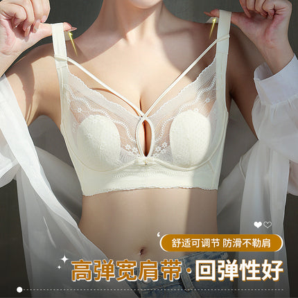 Sexy Ultra-thin Rabbit Ears Lace Crystal Cup Thin Bra Push-up Breathable Large Chest Small Adjustable Women's Underwear