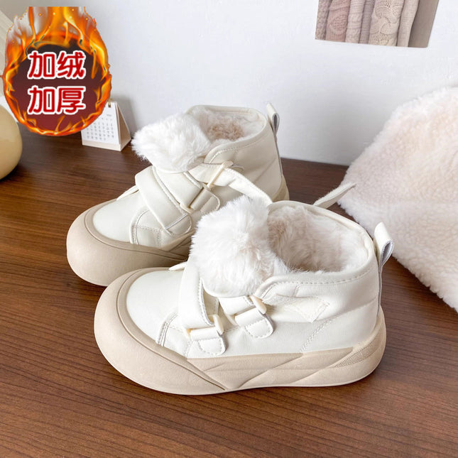 Thick-Soled Plush Cotton Shoes for Women, High-Top White Shoes, 2025 New Large-Toe Sneakers, Winter Warm Snow Boots