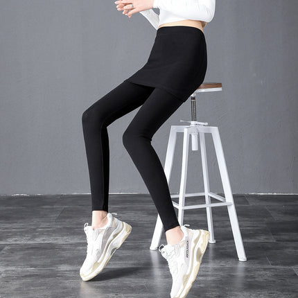 Spring and Autumn Pure Cotton Fake Two-Piece Short Skirt Knitted Leggings Women's Slim Large Size Stretch Trousers Skirt Pencil Pants
