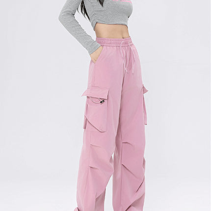 American Retro Workwear Casual Pants for Women in Spring, Versatile Straight Draped Leggings Pants, Loose Wide-Leg Pants Ins