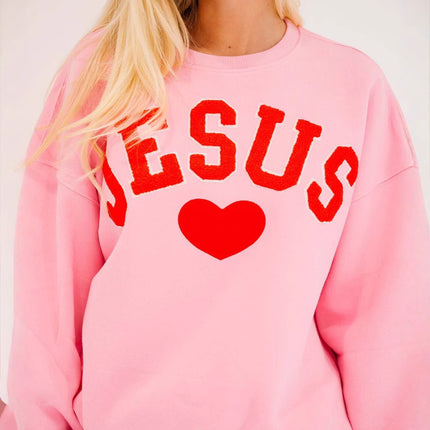 New Love Amazon European and American Towel Bead Embroidered Round Neck Loose Long Sleeve Sweat Cross-border Women's Wear Autumn and Winter