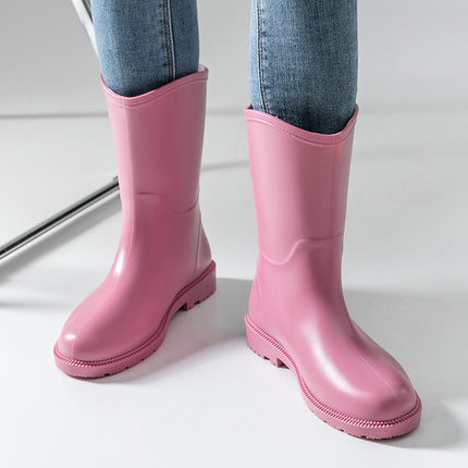Rain boots Women's fashionable rain boots water shoes solid color rubber shoes spring and autumn high mid-calf lightweight waterproof ladies shoes non-slip rubber shoes