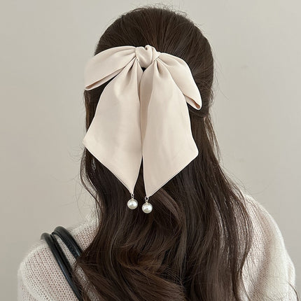 New Bow Ribbon High Sense Ponytail Clip Elegant Pearl Pendant Princess Back of Head Ponytail Headwear Hair