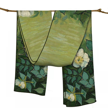 150cm Spring Long Van Gogh Oil Painting Series Starry Sky Women's Long Silk Scarf All-Match Shawl Scarf Scarf for All Seasons