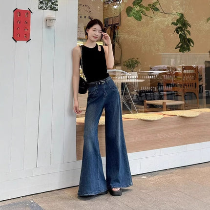 Cross-Border High-Waisted Non-Stick Leg Flared Jeans for Women 2025 Spring and Summer New Fat-Covering Slimming Wide-Leg Pants