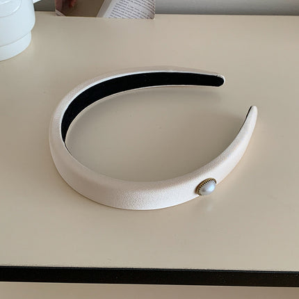 French Elegant Pearl Satin Hair Band Retro New Refined High-end Hepburn Style Elegant Simple Hair Stamp Hair Accessories