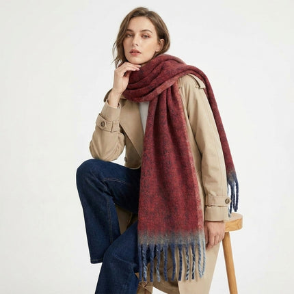 Simple Frame Solid Color Scarf Women's Warm Cashmere Tassel Scarf Autumn and Winter Contrast Color Scarf Cold-proof Shawl