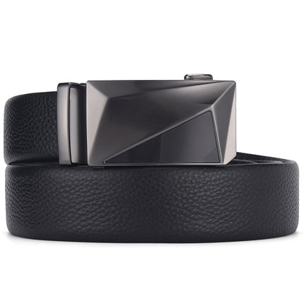 Cross-border Hot Selling Belt Men's Belt Automatic Buckle Litchi Pattern Head Layer Cowhide Men's Trendy Casual Belt