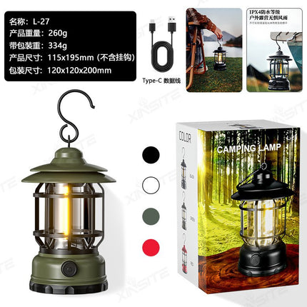Cross-border new camping lamp outdoor multi-functional camping tent lamp retro lantern cob rechargeable portable lamp for home use