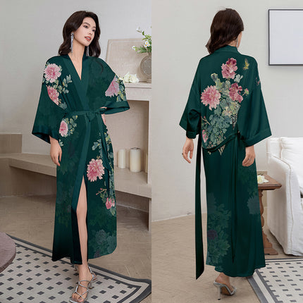 Yaoting New Style Satin Pajamas Women's Summer Large Size Light Luxury Seven-point Sleeve Cool Nightgown Bathrobe Home Clothes Women's WP2669