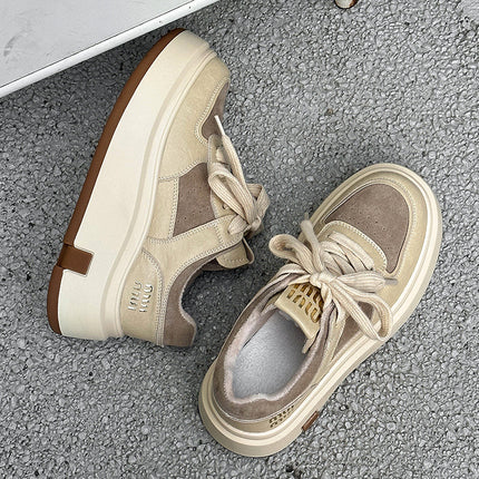 Casual Shoes fleece-lined Comfortable Sneakers Heightened Lightweight Thick-soled German Training Shoes All-match New Winter 2024 Genuine Leather Cotton Shoes for Women