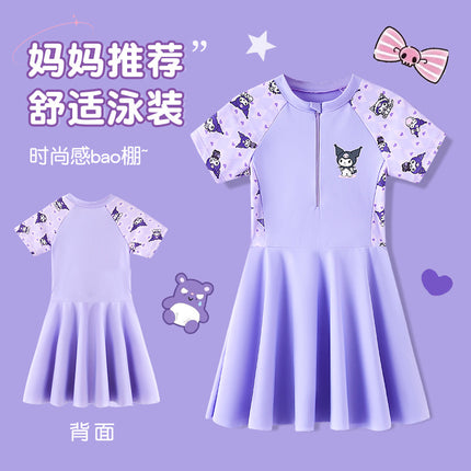 New Cartoon Printed Girls' Swimwear Body Skirt Split Pants for Big Kids and Baby Swimwear Kulomi Swimsuit