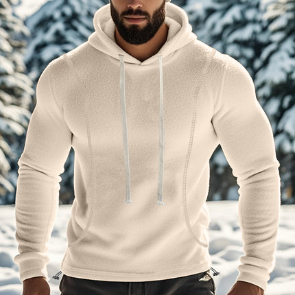 Cross-border Amazon autumn and winter men's polar fleece hooded solid color sweater fleece-lined warm sports pullover hoodie