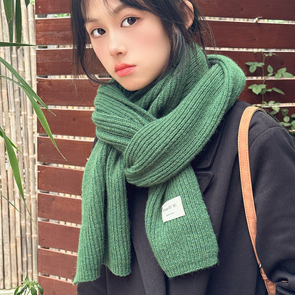 Infinite Forest Green is coming ~ dark blue light blue * white solid color warm scarf green knitted scarf autumn and winter all-matching