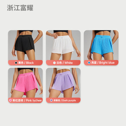 Sports Outdoor Fitness Yoga Two-Piece Pleated Skirt Pants with Lining Pockets Quick-Dry Three-Quarter Shorts Loose Shorts for Women