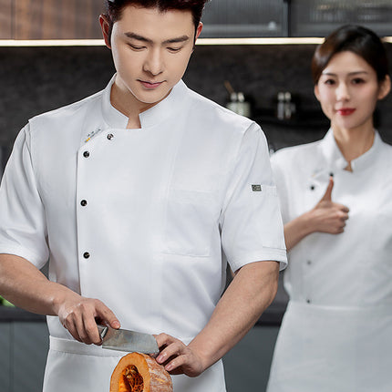 High-End Chef Work Clothes Short-Sleeved Summer Breathable Chinese and Western Restaurant Hotel Kitchen Restaurant Thin Work Clothes Canteen
