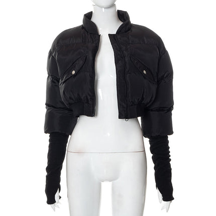 M22Tp405 Amazon Autumn and Winter New Zipper Cardigan Splicing Long-Sleeved Slim Short Cotton Jacket European and American Clothing