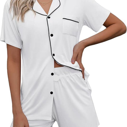 European and American Women's Cross-Border Pajamas Set Short-Sleeved Pajamas Cardigan Button-Style Pajamas Two-Piece Set Source Factory Cool