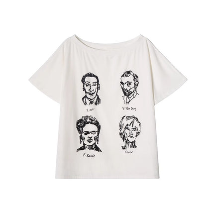 Summer Women's Tops Short-Sleeved Women's T-Shirt Clothes One-Shoulder High-End Cute Printed Short-Sleeved T-Shirt Custom Group Uniform