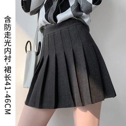 Dark Gray Woolen Pleated Skirt Short Skirt for Women Autumn and Winter 2026 New High-Waisted Slimming Look Preppy Jk Half-Length A-Line Skirt