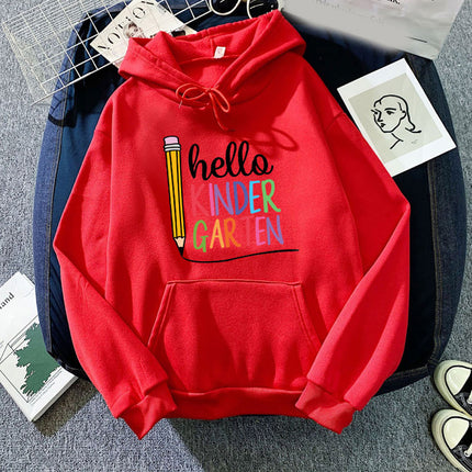 Foreign trade cross-border source Hello Kindergarten printed hooded hooded long sleeve men's and women's European size