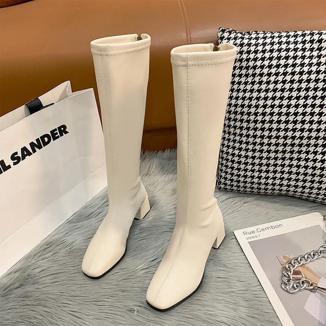 High-Top Knight Boots for Women, Large Size 41-42, Over-The-Knee Boots, 2025 Winter New Style, Plush Thick Heel Square Toe Boots