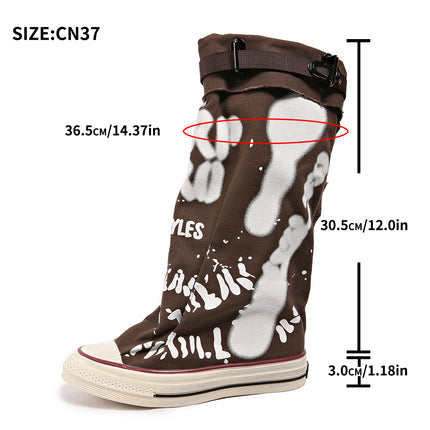 Boots Women's New Retro Flat Graffiti Middle Boots Sexy Trend plus size Foreign Trade Fashion Piled Boots Trendy Cross-border