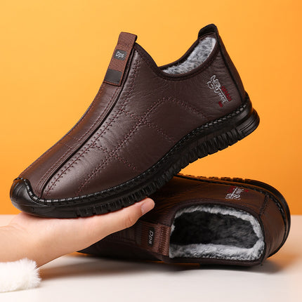 Men's Shoes Winter New Cotton Boots Plus Velvet Thickening Warm Middle-Aged and Elderly Dad's Shoes Non-Slip Slip-On Casual Shoes Cross-Border