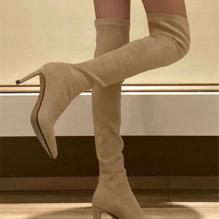 High-Heeled Over-The-Knee Boots for Women 2025 Autumn and Winter New Thick-Heeled Elastic Slim Boots High-Top Pointed Toe Slimming Boots