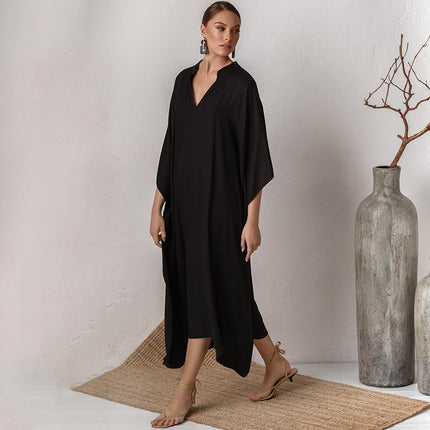 New European and American Style Silky Polyester Loose Long Dress Beach Bikini Swimsuit Blouse Seaside Holiday Sun-protective Shirt Long Gown