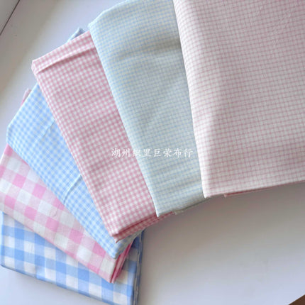 Cotton 40 digital printing fabric Korean cream color blue powder plaid printing fabric hand diy