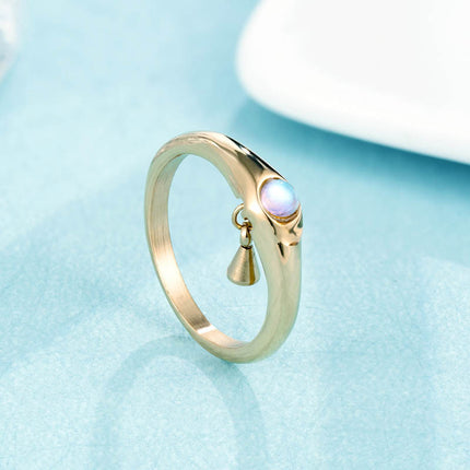 Cold wind opal water drop ring titanium steel electroplating 14K gold overlapping ring female ins niche accessories wholesale