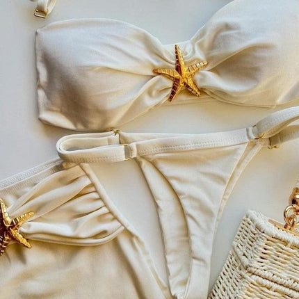 Three-piece Sling 2025 New Bikini European and American Sexy Bikini Solid Color Cross-border Split Swimsuit Bikini