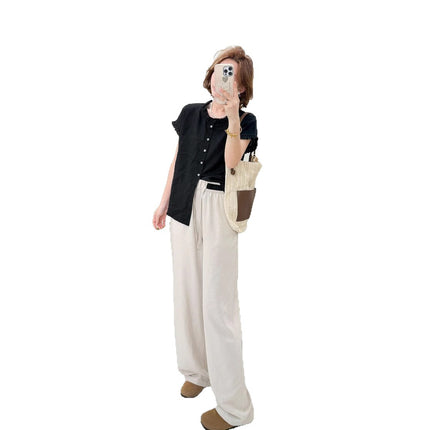 Relaxed High-Waisted Thin Linen Wide-Leg Pants for Women 2025 Summer New Drawstring Slimming Straight Casual Floor-Length Pants