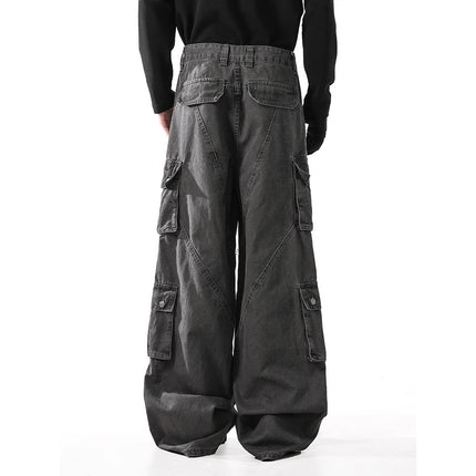 2025 New Washed Deconstructed Workwear Jeans for Men and Women, Retro Multi-Pocket Slim Straight Floor-Length Pants