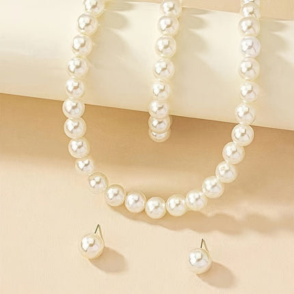 A set of cold wind imitation pearl earrings bracelet necklace suit female niche temperament retro clavicle chain suit wholesale